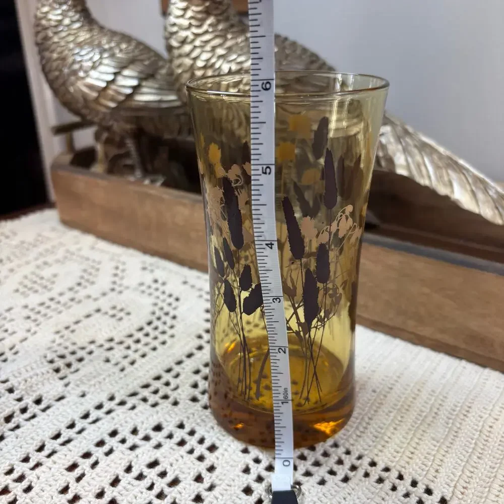 Mid century modern barware Federal Glass interlude highball‎ glasses amber tint
